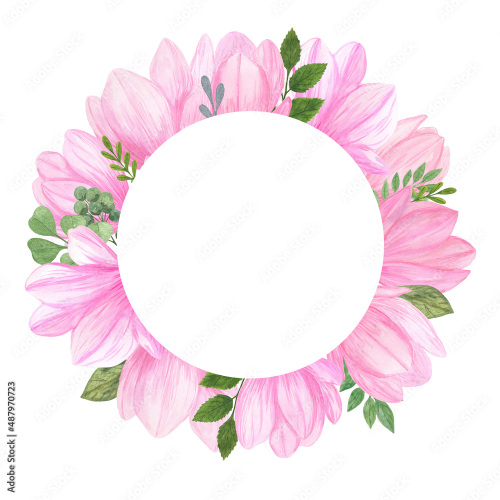 Magnolia flower arrangement clipart, floral composition, bouquet with leaves and flowers simple watercolor illustration for greeting card, poster, trendy modern decor ideas