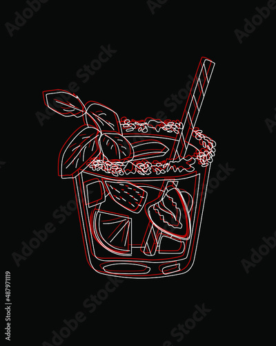 Lemonade in glass with mint and fruit, vector illustration