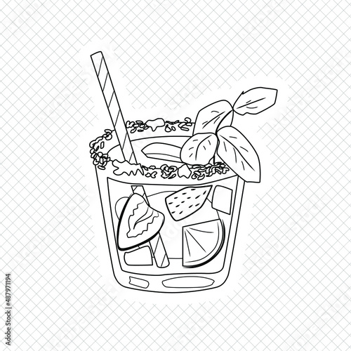 Lemonade in glass with mint and fruit, vector illustration