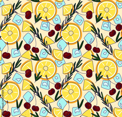 Lemonade with mint and fruit, seamless vector pattern
