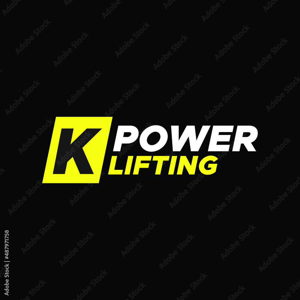 Letter K in square modern negative space logo. Fitness equipment letter symbol with text. Graphic alphabet symbol for sport identity
