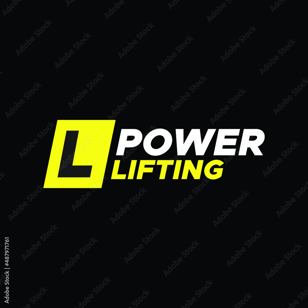 Letter L in square modern negative space logo. Fitness equipment letter symbol with text. Graphic alphabet symbol for sport identity

