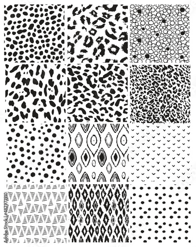 Seamless patterns set. animal skin and ethnic dotted designs.