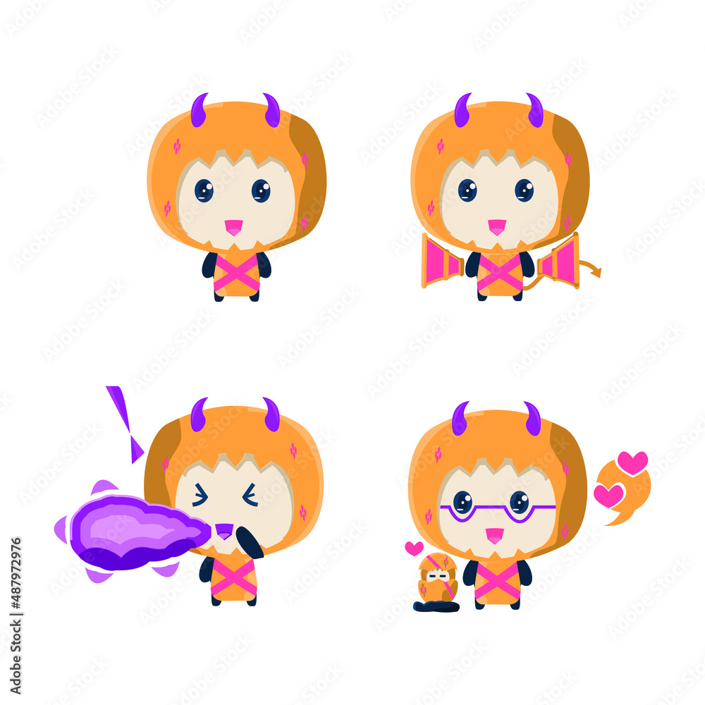 Naklejka premium Set of cute dragon design in flat design