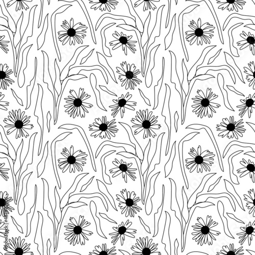 Seamless pattern linear with flowers