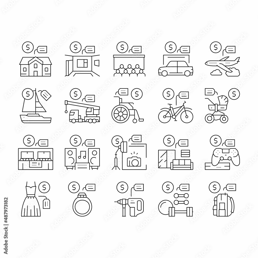 Rental Service Business Collection Icons Set Vector .