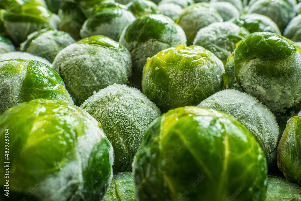 frozen brussels sprouts background closeup frozen brussels sprouts background closeup