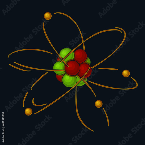 Atom: nucleus and electrons in orbital, vector illustration