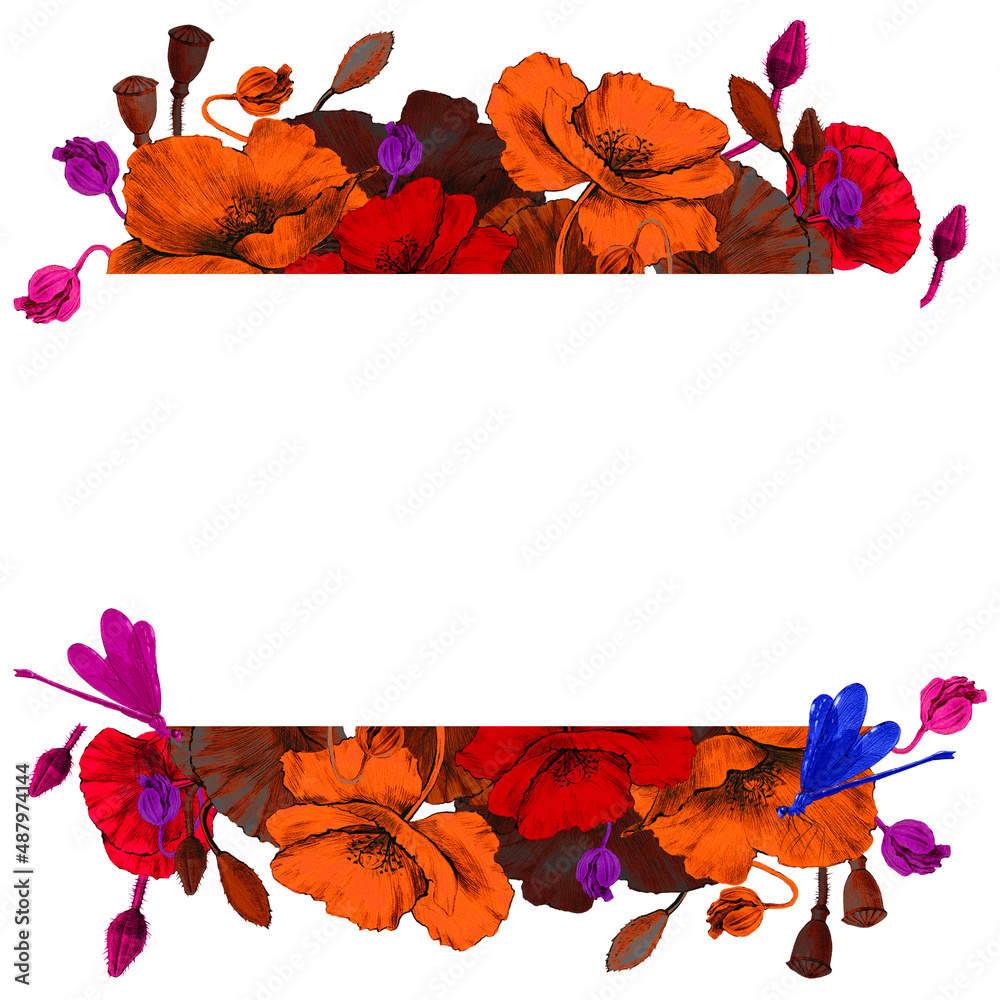 Ready to use Card. Watercolor invitation design with flowers, leaves. Flower and watercolor