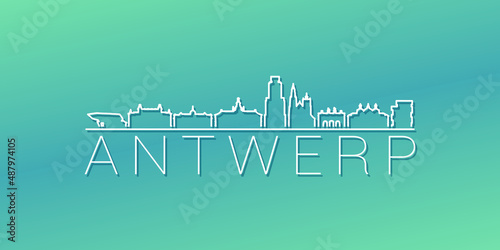Antwerp, Belgium Skyline Linear Design. Flat City Illustration Minimal Clip Art. Background Gradient Travel Vector Icon.