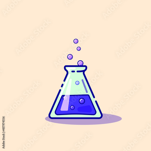 Flask with liquid, vector illustration of chemistry