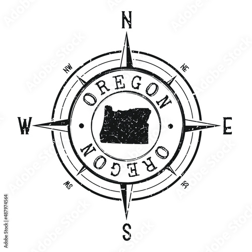 Oregon  USA Stamp Map Compass Adventure. Illustration Travel Country Symbol. Seal Expedition Wind Rose Icon.