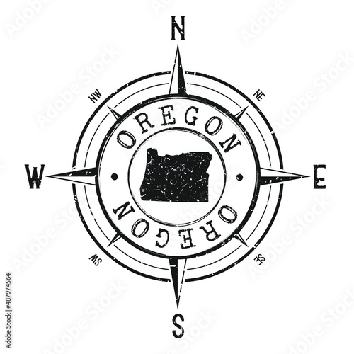 Oregon, USA Stamp Map Compass Adventure. Illustration Travel Country Symbol. Seal Expedition Wind Rose Icon.
