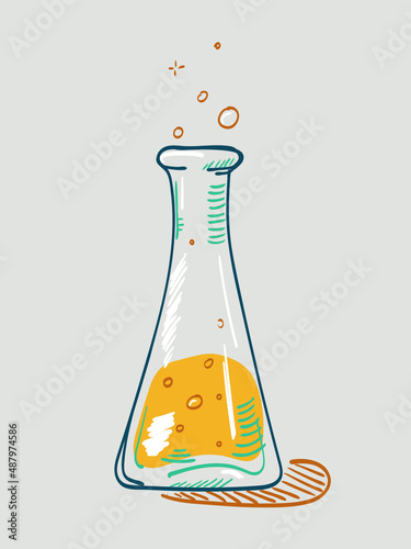Flask with liquid, vector illustration of chemistry