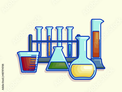 Set of flasks with liquid, vector illustration of chemistry
