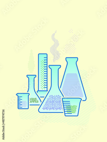 Set of flasks with liquid, vector illustration of chemistry