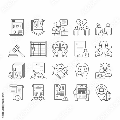 Law Justice Dictionary Collection Icons Set Vector .