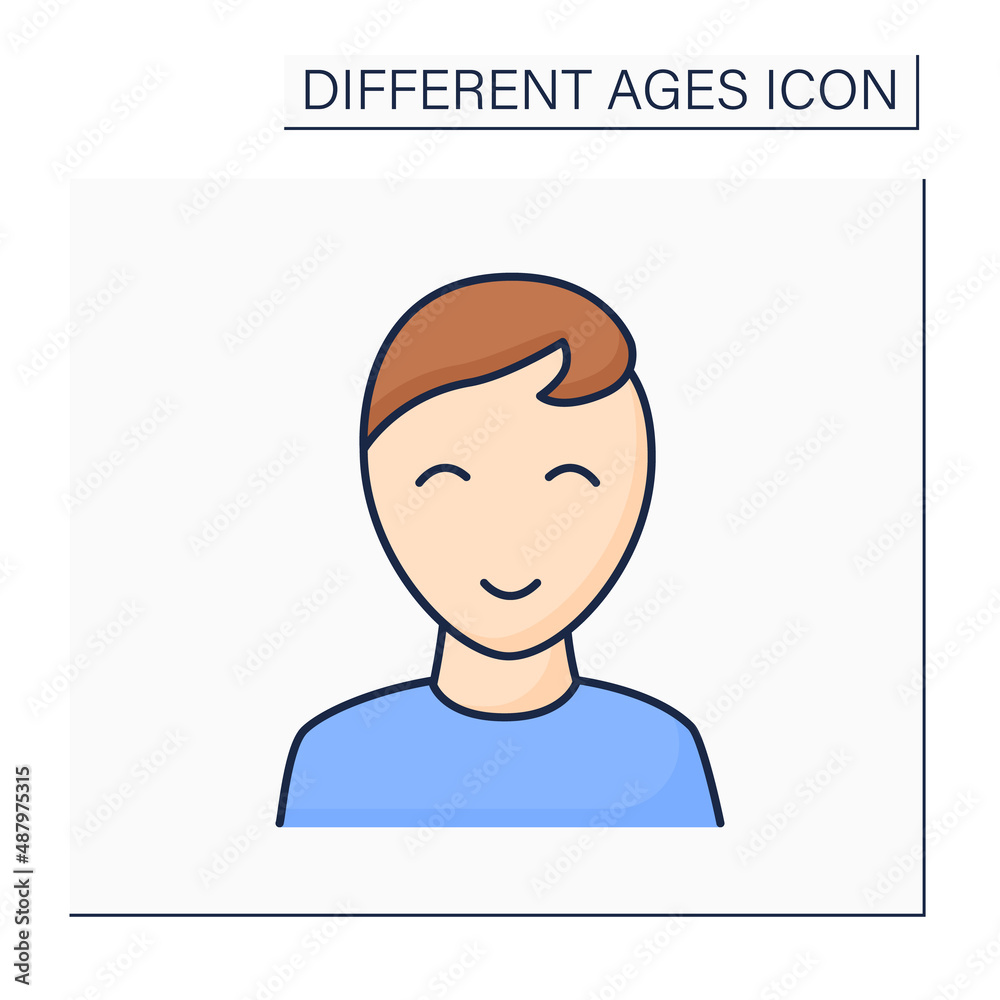 Early childhood color icon. Preschool period. Young boy. Different ages concept. Isolated vector illustration Early childhood color icon. Preschool period. Young boy. Different ages concept. Isolated vector illustration