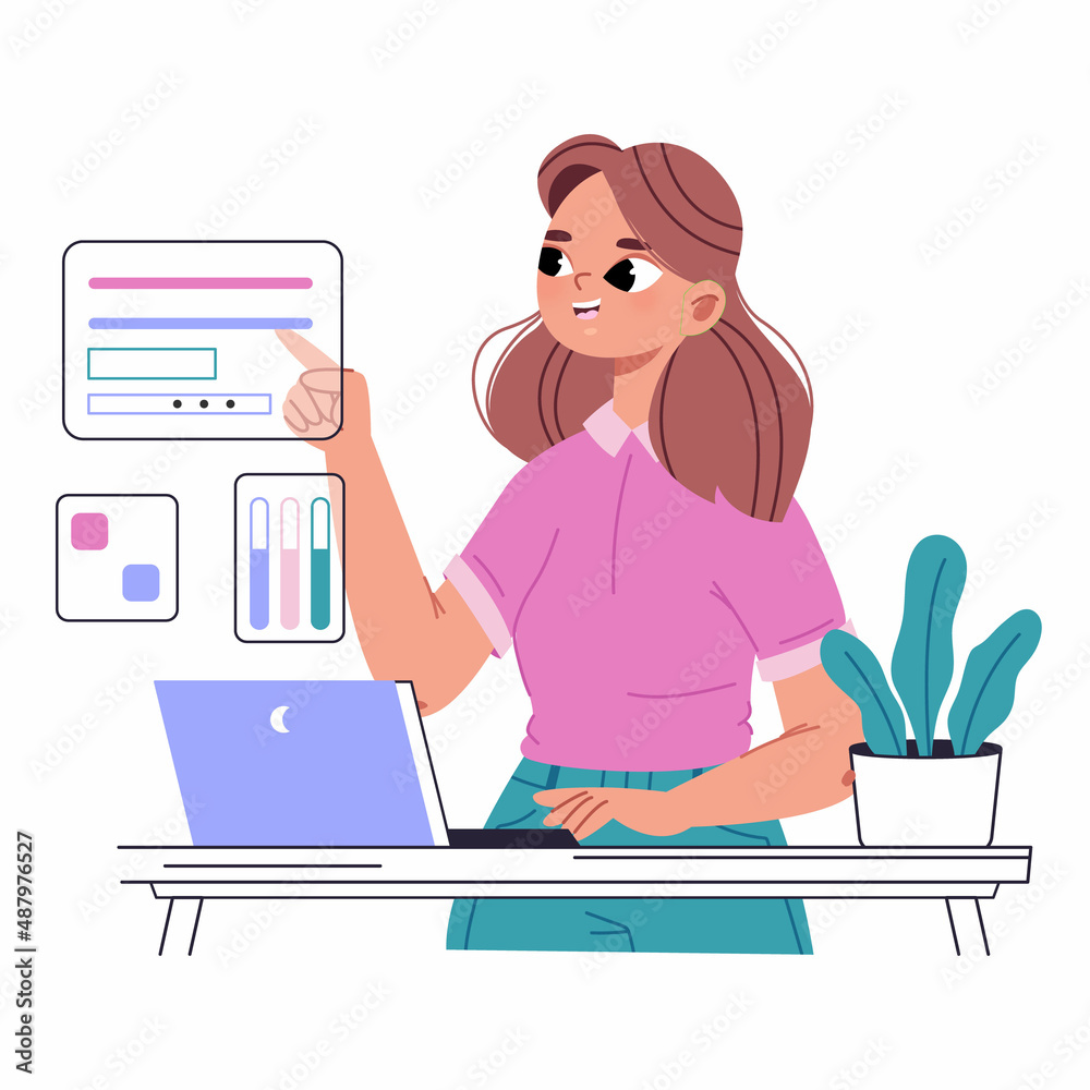 Developer Remote work or education. Woman Programmer Developer Remote work or education. Woman Programmer