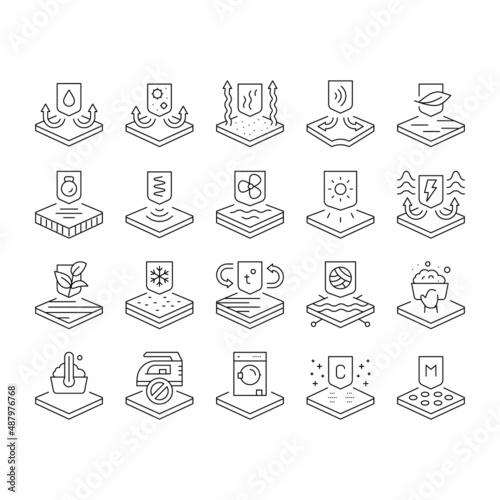 Fabrics Properties Collection Icons Set Vector .