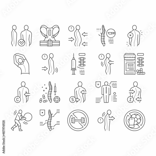 Scoliosis Disease Collection Icons Set Vector .