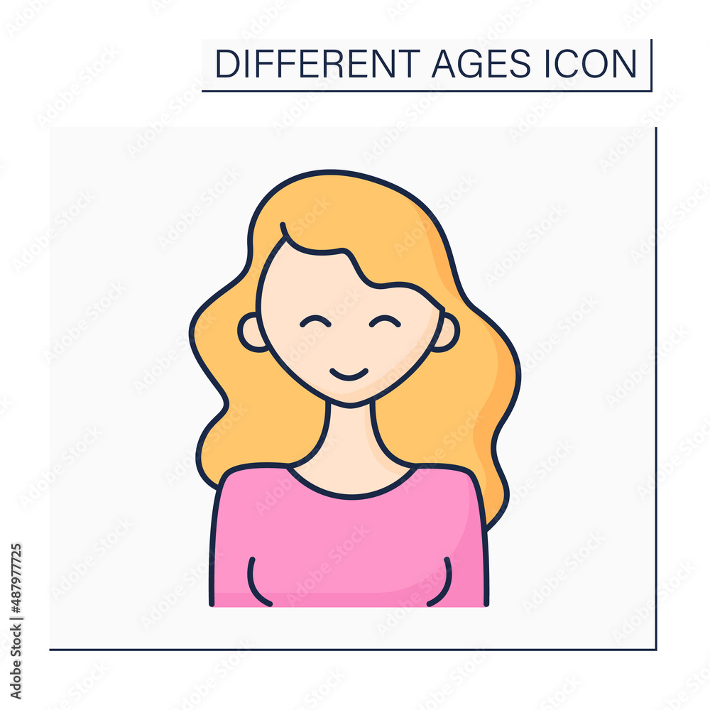 Early adulthood color icon. Adult strong woman. Happy young female person. Life cycle. Different ages concept. Isolated vector illustration Early adulthood color icon. Adult strong woman. Happy young female person. Life cycle. Different ages concept. Isolated vector illustration