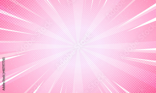 Abstract Pink rays background with halftone. Pop art comics book cartoon magazine cover. Vector halftone illustration. Light pink sunburst abstract background.  Pop art style with empty space. Vector