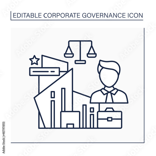 Lawyer line icon. Person ensures legality of commercial transactions, advising corporations on legal rights and duties. Corporate governance concept. Isolated vector illustration. Editable stroke
