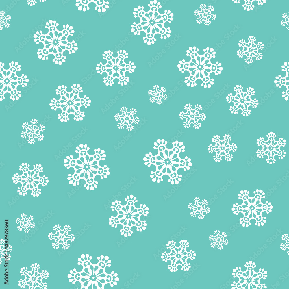 Winter seamless pattern with white snowflakes on blue background. Vector illustration for fabric, textile wallpaper, posters, gift wrapping paper. Christmas vector illustration. Falling snow Winter seamless pattern with white snowflakes on blue background. Vector illustration for fabric, textile wallpaper, posters, gift wrapping paper. Christmas vector illustration. Falling snow