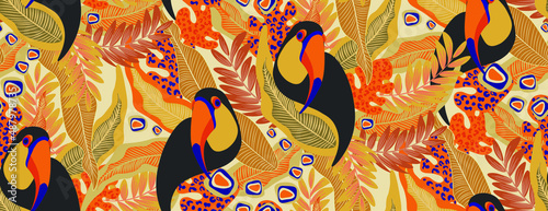 toucan, bird, exotic bird, bird of paradise, tropical animals, mexican, vector, seamless vector, seamless pattern, vector file, bright tropics, jungle, rainforest, monstera, banana, tropics, tropical  photo