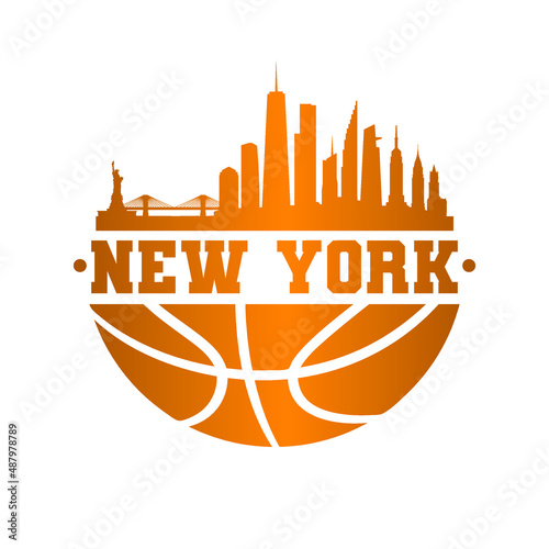 New York Basketball Skyline City Silhouette Vector. Basket Design Style Icon Symbols. Sport America Ball.