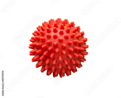 Red rubber plastic spiny massage ball isolated on white