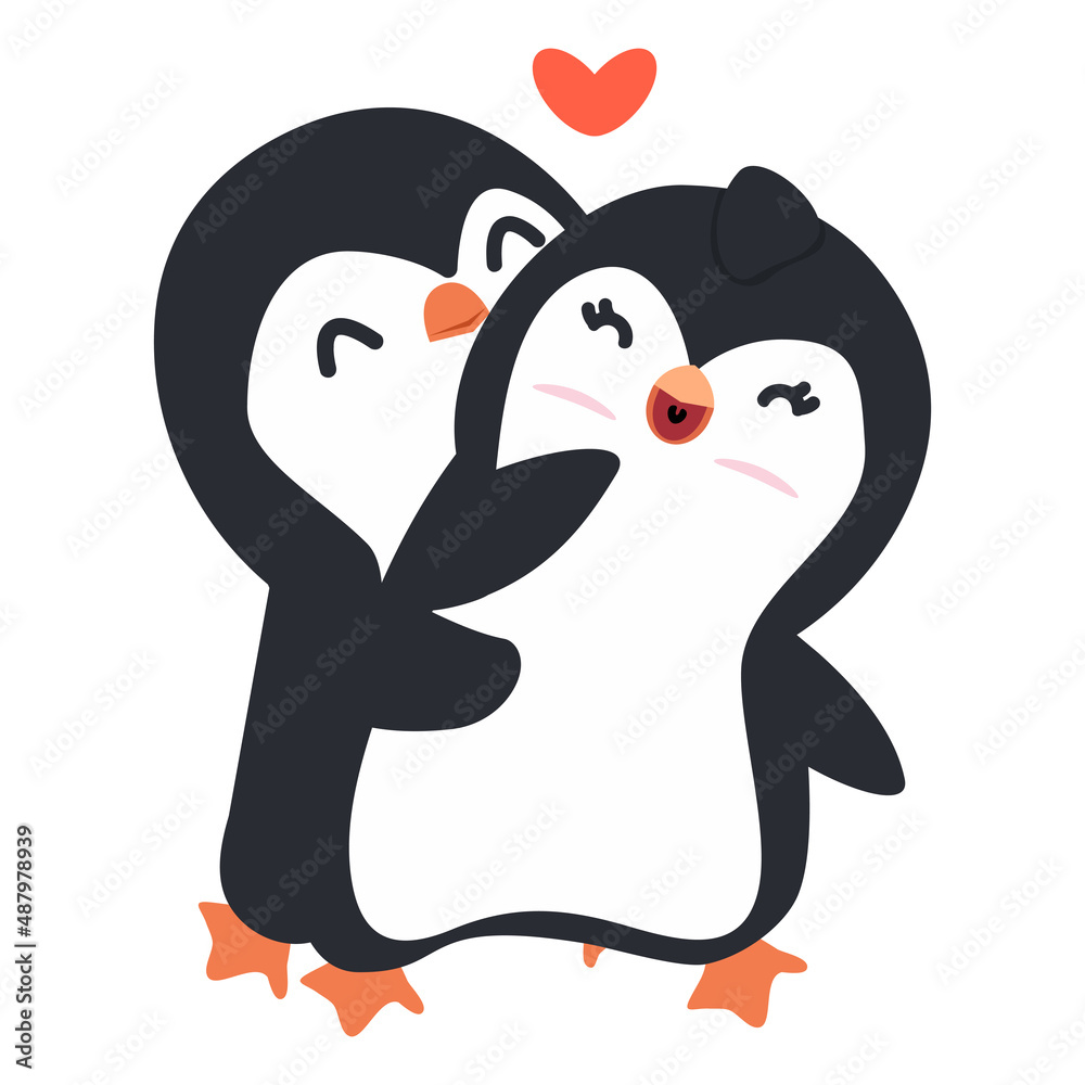 Penguins Couple hug with heart