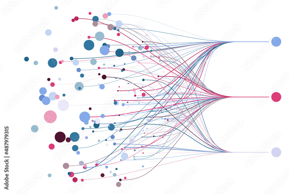 Abstractly arranged colored dots are connected by lines with sorted ...