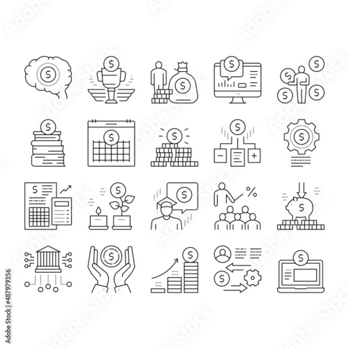 Financial Education Collection Icons Set Vector .