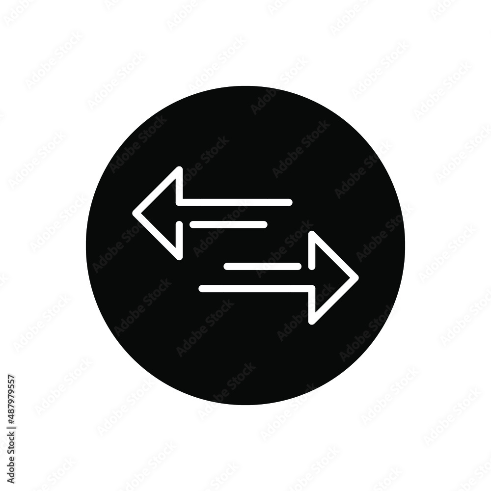 Transfer arrows icon. Data transfer vector icon. Arrow exchange icon. Arrow left and right symbol. Vector illustration on round isolated on white background Transfer arrows icon. Data transfer vector icon. Arrow exchange icon. Arrow left and right symbol. Vector illustration on round isolated on white background