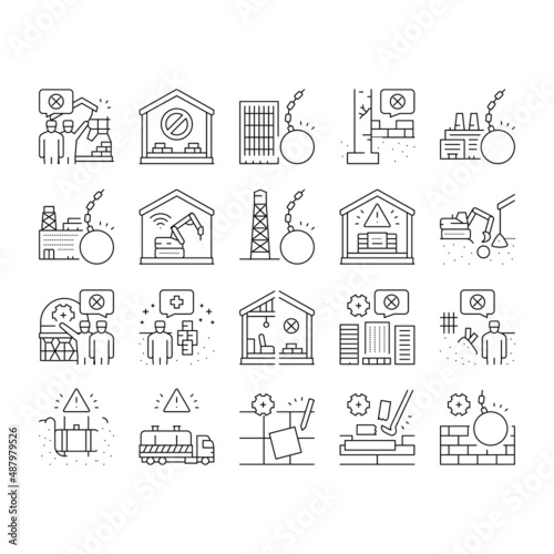 Dismantling Construction Process Icons Set Vector .