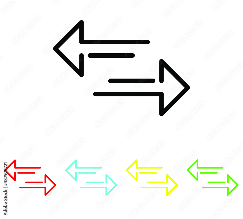 Transfer arrows icon. Data transfer vector icon. Arrow exchange icon. Arrow left and right symbol. Set elements in colored icons. Vector illustration on white background Transfer arrows icon. Data transfer vector icon. Arrow exchange icon. Arrow left and right symbol. Set elements in colored icons. Vector illustration on white background