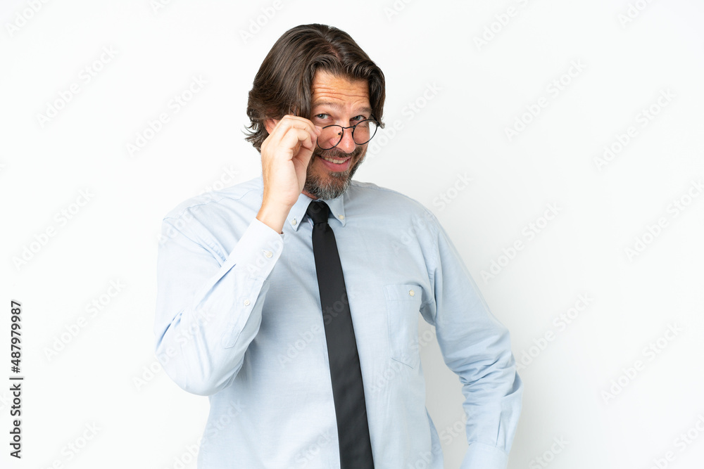 Senior dutch business man isolated on white background with glasses and happy Senior dutch business man isolated on white background with glasses and happy