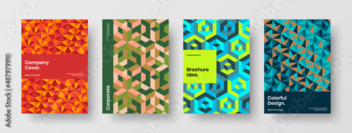 Bright geometric tiles company identity concept set. Amazing banner A4 design vector illustration collection.