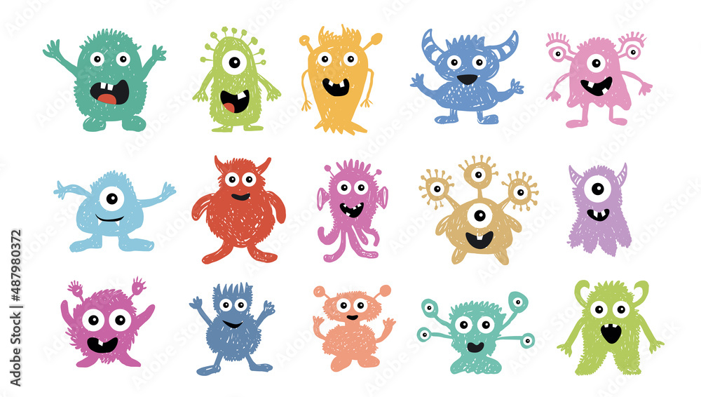 Obraz premium Monster set, hand drawn illustration.
