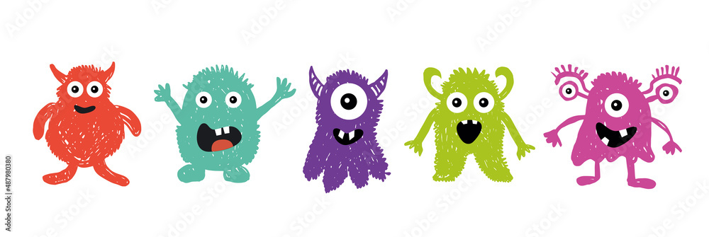 Fototapeta premium Monster set, hand drawn illustration.