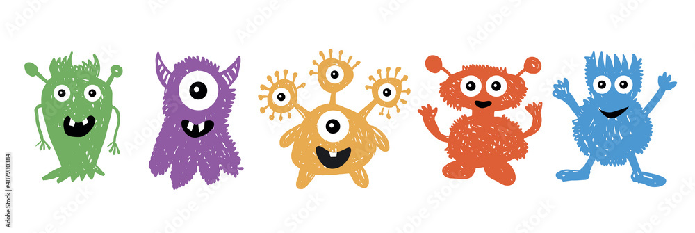 Monster set, hand drawn illustration. Monster set, hand drawn illustration.