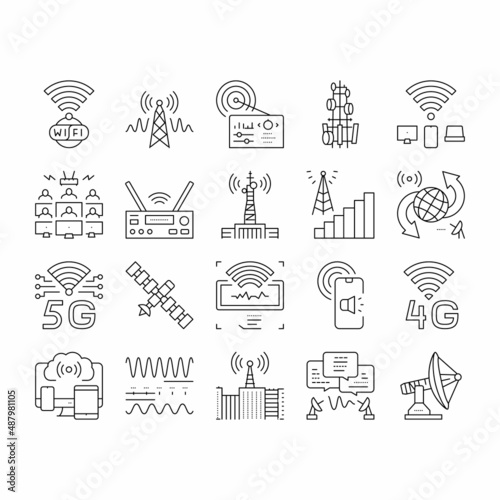 Telecommunication Technology Icons Set Vector .