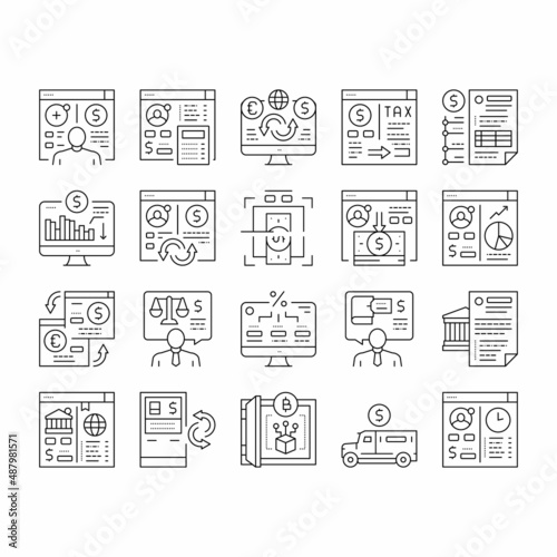Cash Services Bank Collection Icons Set Vector .
