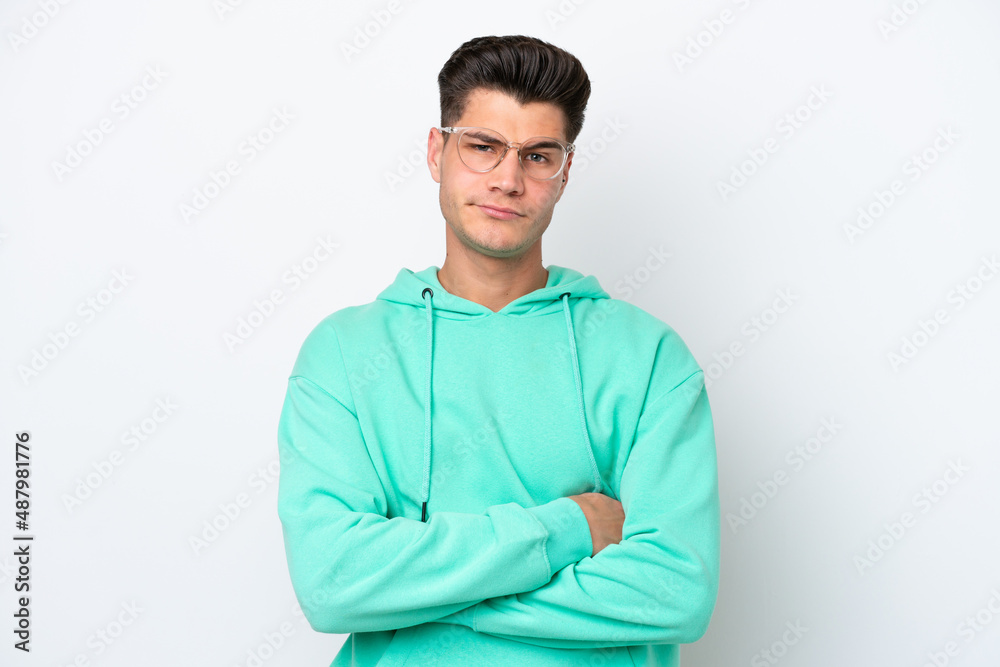 Young handsome caucasian man isolated on white bakcground feeling upset Young handsome caucasian man isolated on white bakcground feeling upset