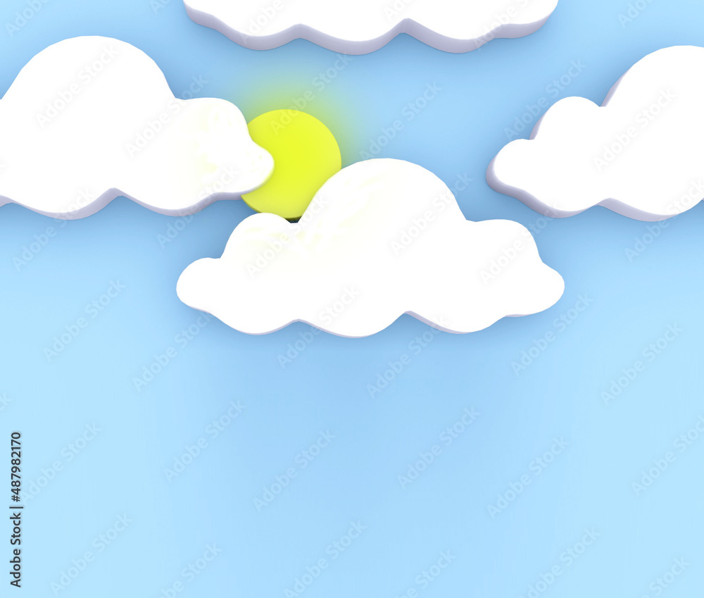 clouds, sun on a blue background.Spring weather concept,cloudy