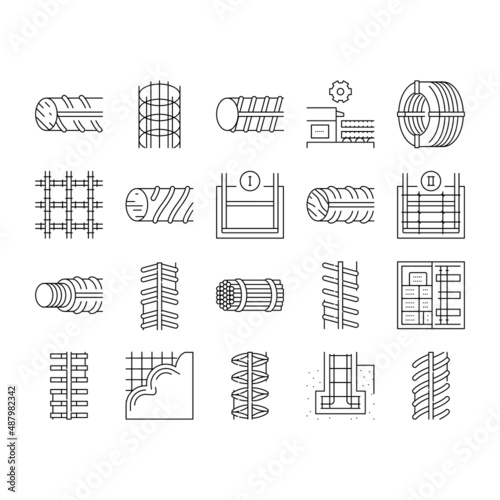 Rebar Construction Collection Icons Set Vector .