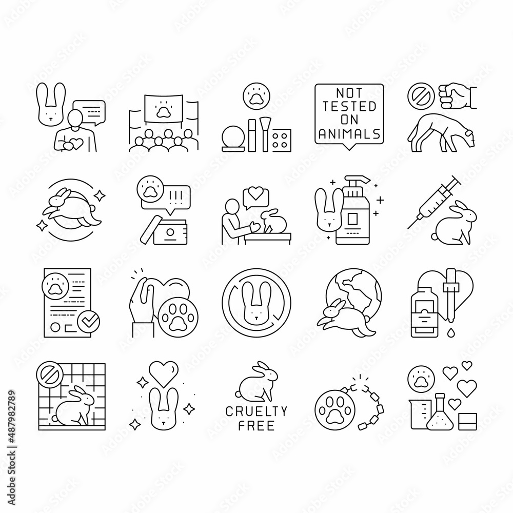 Cruelty Free Animals Collection Icons Set Vector .