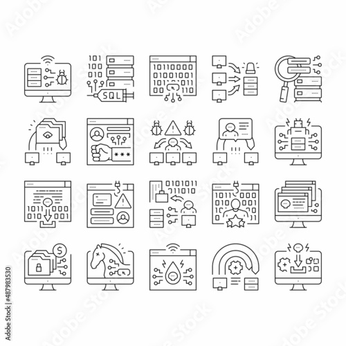 Cyber Crime Internet Business Icons Set Vector .